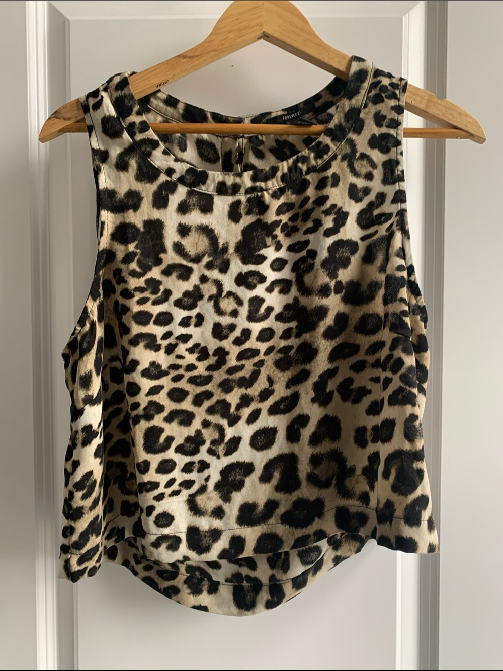 Forever 21 Leopard Print Open Back Tank Top - Black & Cream